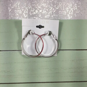 🆕 Color Brand Silver & Red Hoop Earrings
